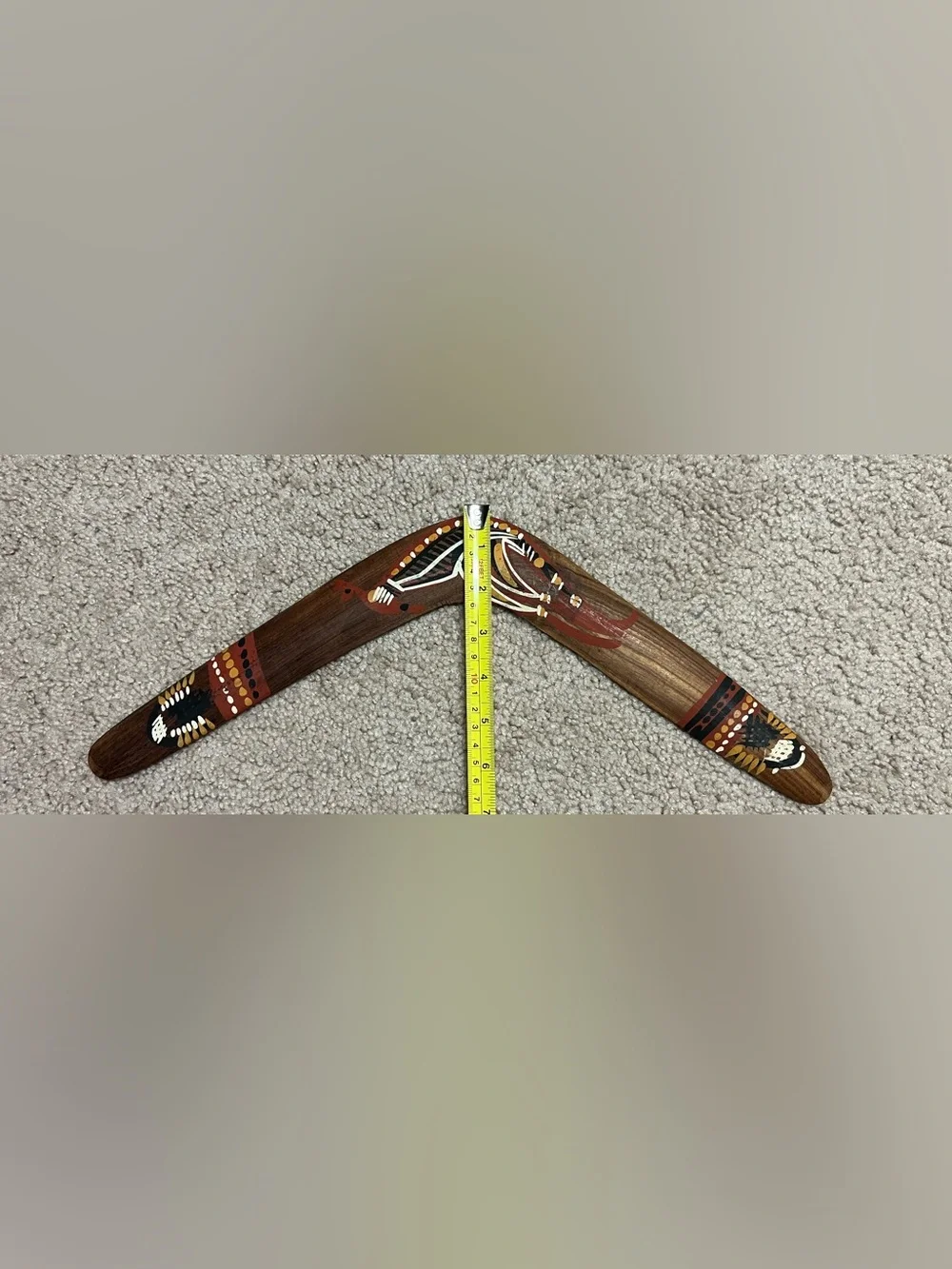Vintage Queensland Aboriginal Creations Wooden Boomerang Hand-Painted Kangaroo